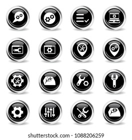 settings vector icons - black round chrome buttons
