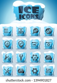settings vector icons frozen in transparent blocks of ice