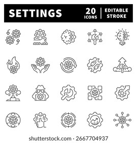 Settings vector icons in line style. Settings gears. Gear icons set. Settings related icon set