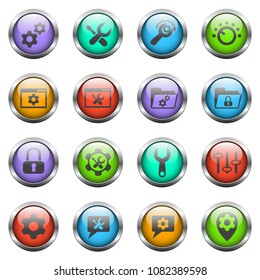 settings vector icons on color glass buttons