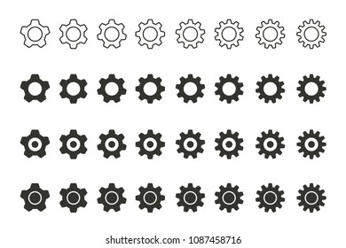 Settings vector icons set. Black illustration isolated on white background for graphic and web design.