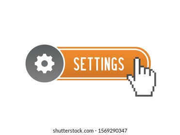 Settings web button with hand cursor icon template - Vector illustration