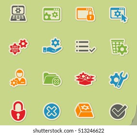 settings web icons on color paper stickers for user interface