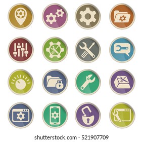 settings web icons on color paper labels