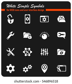 settings white simple symbols for web icons and user interface design