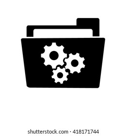 Settings - white vector icon;  black folder
