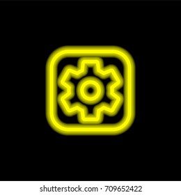 Settings yellow glowing neon ui ux icon. Glowing sign logo vector