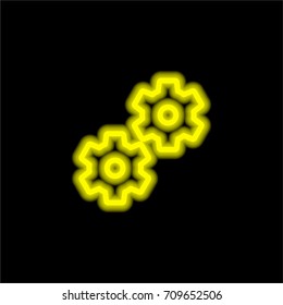 Settings yellow glowing neon ui ux icon. Glowing sign logo vector