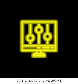 Settings yellow glowing neon ui ux icon. Glowing sign logo vector