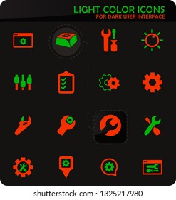 Settins easy color vector icons on dark background for user interface design
