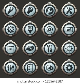 Settins vector icons in the stylish round buttons for mobile applications and web