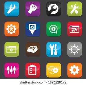 Settins web icons for user interface design. Colored buttons on a dark background