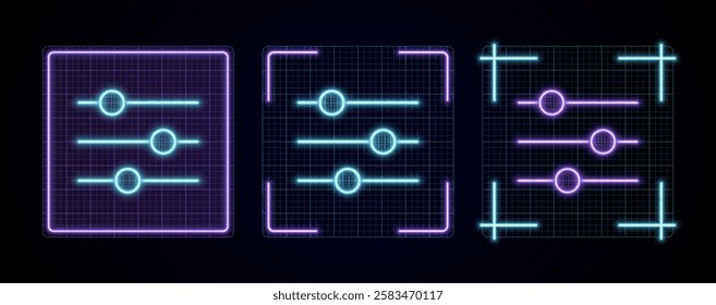 Settints adjustments icon vector, cyber neon visual, glowing border grid vector.	