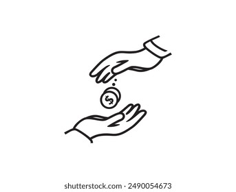 settle up and charity giving icon. line hand drawing image