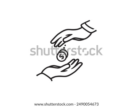 settle up and charity giving icon. line hand drawing image