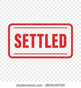 Settled Stamp, Red Rectangular Rubber Stamp with Settled Text, Vector Illustration. Paid and Resolved Status Mark Isolated