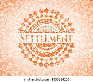Settlement abstract emblem, orange mosaic background