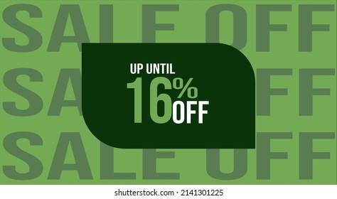 Settlement up to fifty percent off. Green banner with 16% off