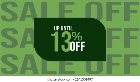 Settlement up to fifty percent off. Green banner with 13% off