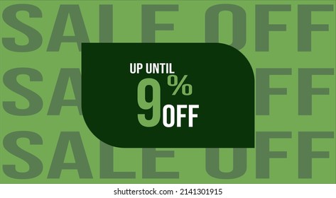 Settlement up to fifty percent off. Green banner with 9% off