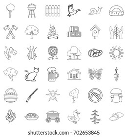Settlement icons set. Outline style of 36 settlement vector icons for web isolated on white background