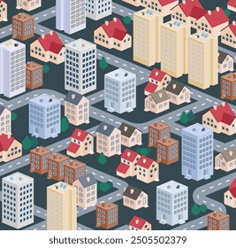Settlement illustration background concept. Drawing of different houses and buildings.