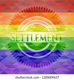 Settlement on mosaic background with the colors of the LGBT flag