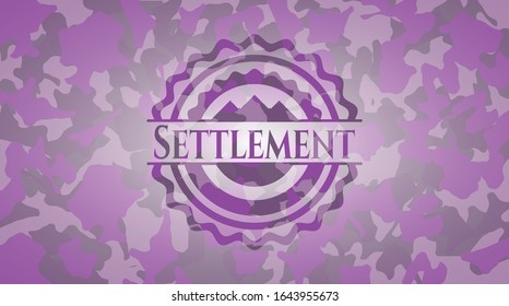 Settlement pink and purple camouflaged emblem. Vector Illustration. Detailed.