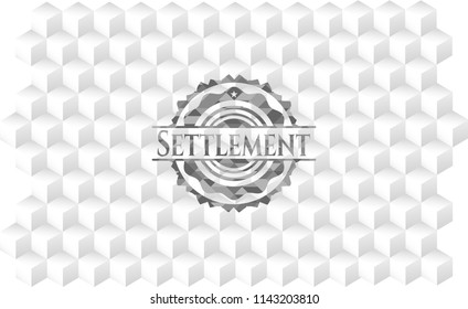 Settlement realistic grey emblem with cube white background