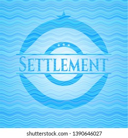 Settlement sky blue water wave style badge. Vector Illustration. Detailed.