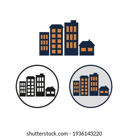 Settlement vector simple icon. Round black and white symbol of a city, town or village