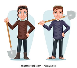 Settler Israel Jew Free Zionist Farmer Cartoon Male Character Design Vector Illustration