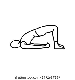 Icono de la línea Setu Bandhasana (Bridge Pose). Un hombre hace yoga. Vector elemento aislado. Trazo editable.