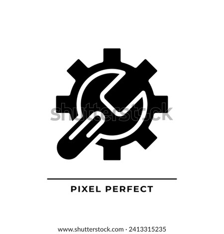 Setup black glyph icon. System settings. Troubleshooting service. Technical repair. Automated process. Silhouette symbol on white space. Solid pictogram. Vector isolated illustration