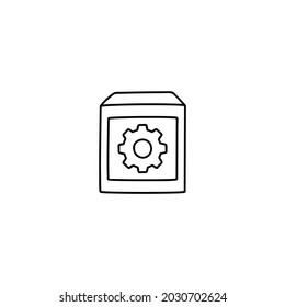 setup Box install icon in flat black line style, isolated on white background 