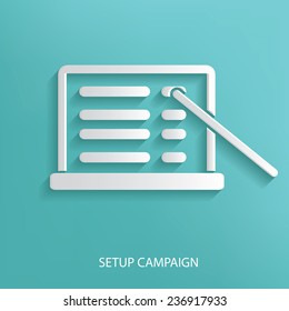 Setup campaign marketing symbol on blue background,clean vector