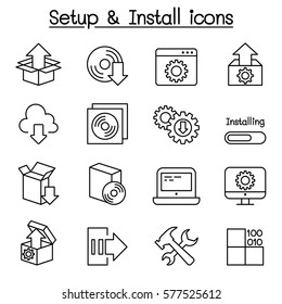 Setup, configuration, maintenance & Installation icon set in thin line style