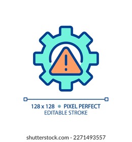 Setup error pixel perfect RGB color icon. Technical problem. System failure. Software installation error. Warning sign. Isolated vector illustration. Simple filled line drawing. Editable stroke