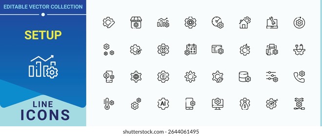 Setup icon set. Containing repair, installation, service, optimization, system, gear and more. Setting icon. Icons for website. Pixel perfect. Editable vector.