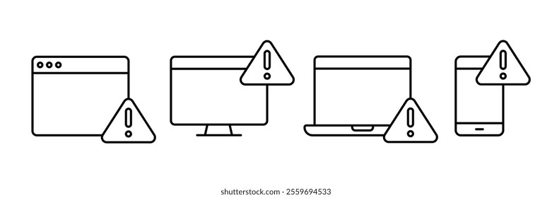 Conjunto de Vectores de iconos de configuración. Símbolo de atención o error del dispositivo