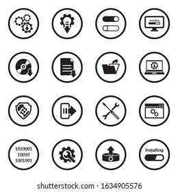 Setup, Installation And Configuration Icons. Black Flat Design In Circle. Vector Illustration.