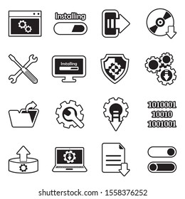 Setup, Installation And Configuration Icons. Line With Fill Design. Vector Illustration.