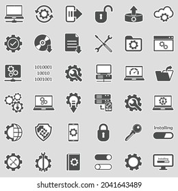 Iconos De Configuración, Instalación Y Configuración. Diseño de pegatinas. Ilustración vectorial.