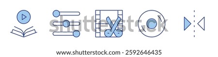 setup, movie, vinyl, reflect, learning. Multimedia Icon vector illustration. Line Duotone style. Editable stroke.