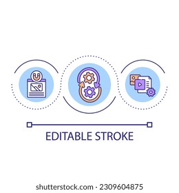 Setup of online advertising campaign loop concept icon. Automation in business promotion abstract idea thin line illustration. Isolated outline drawing. Editable stroke. Arial font used