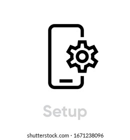 Setup Phone Icon. Editable Line Vector. Modern Smartphone And Gear Element, Setting. Single Pictogram.