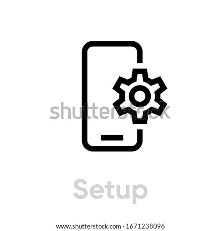 Setup phone icon. Editable line vector. Modern smartphone and gear element, setting. Single pictogram.