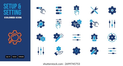 setup and setting colored icon set vector design good for web and mobile app