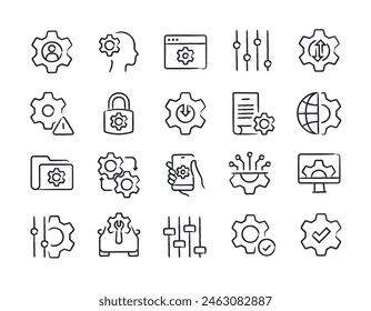 Setup and setting hand drawn doodle sketch style line icons. Vector illustration.