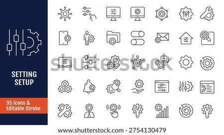 Setup Setting icon set. Outline icon with Editable stroke. Vector illustration 